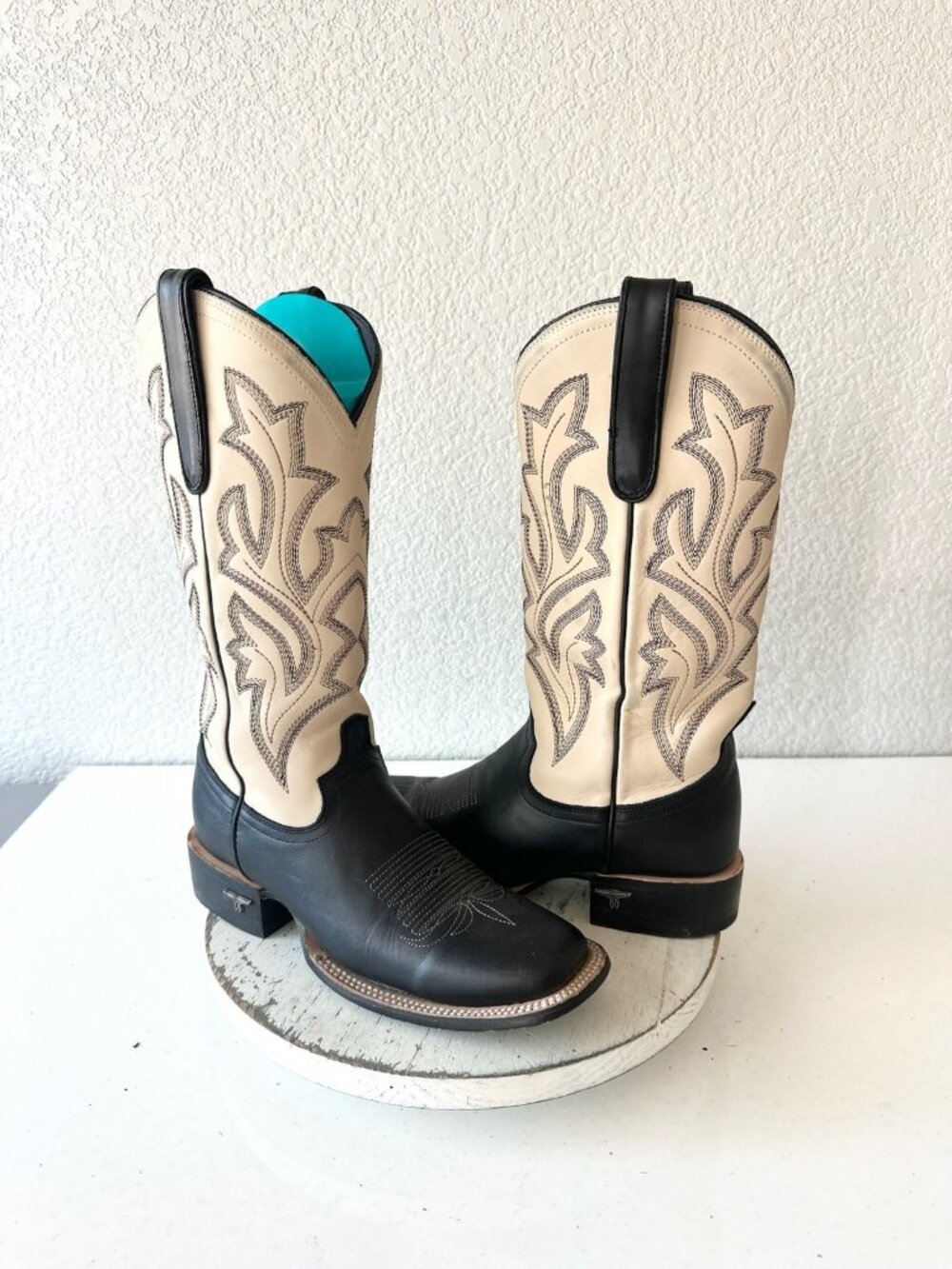 Lane Saratoga Black Square Toe Cowboy Boots Western Cowgirl Mid Calf Tall Sz 8.5